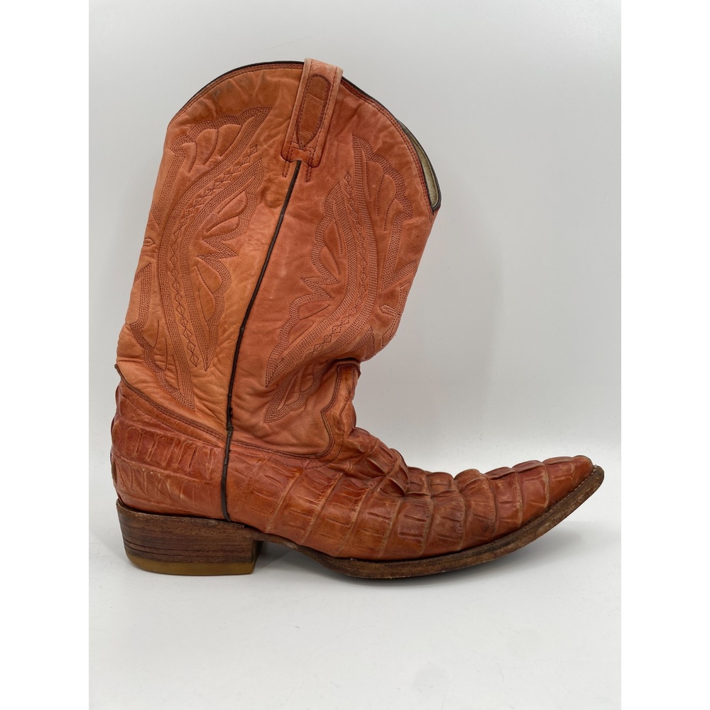RUDEL Orange Brown Leather Gator Style Wester Cowboy Boots Size 10 EE